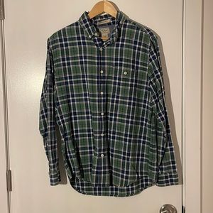 Mens medium LL Bean green check cotton flannel button down
